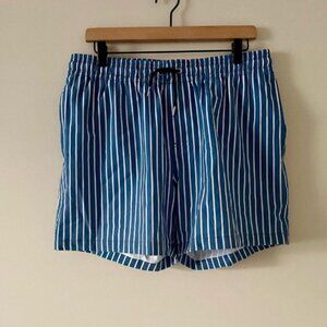 NWT East x East Lined Swim Trunks in Blue and White Stripe Size XL